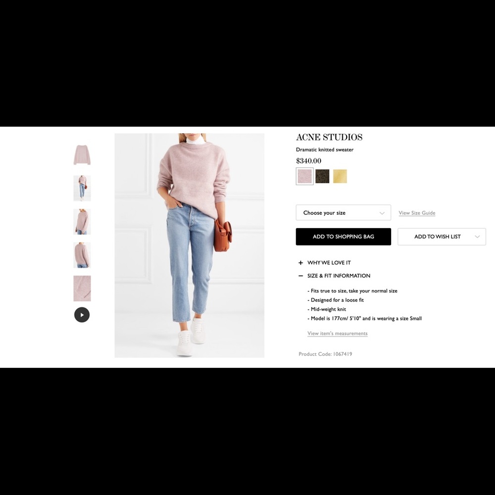 Acne studios dramatic mohair sweater, size s